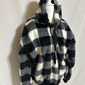 Black and White Plaid Fleece Hoodie
